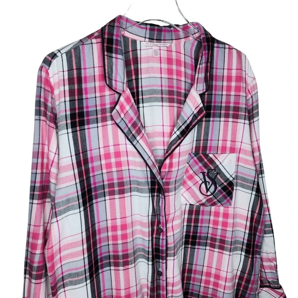 Victorias Secret‎ Pink Plaid Cotton Modal Sleep Shirt Nightgown Womens Medium